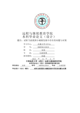 试析当前我国小城镇发展中存在的问题与对策 
