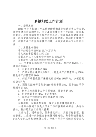乡镇妇幼工作计划