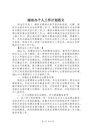 综治办个人工作计划范文