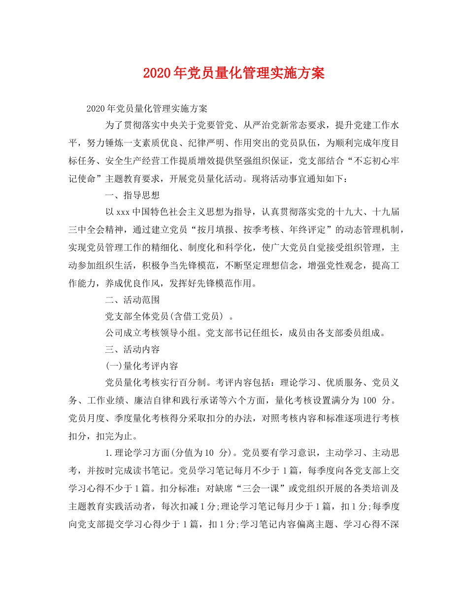 2020年党员量化管理实施方案 _第1页