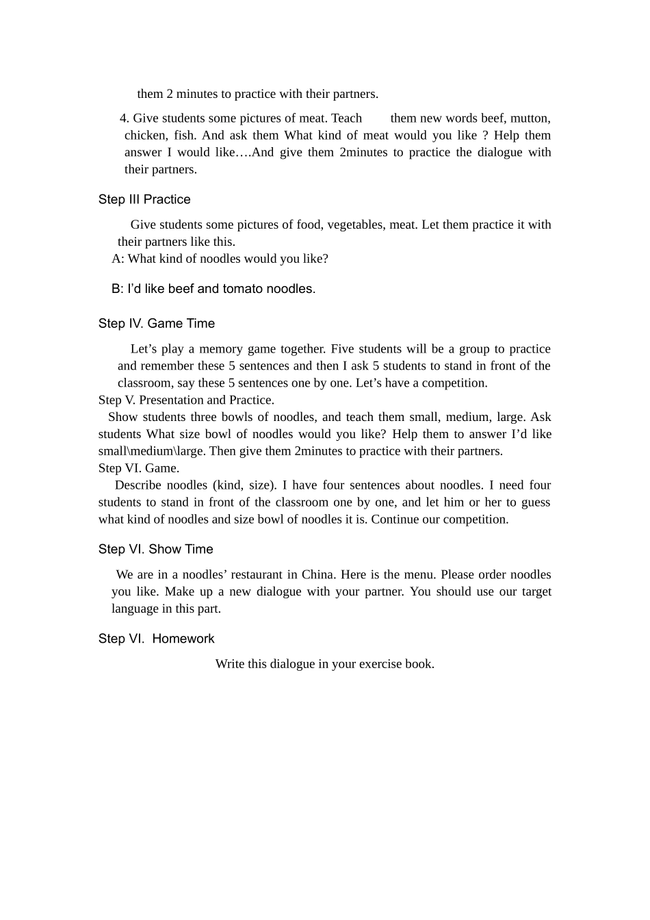 unit 10 i’d like some noodles教案1（鲁教版六年级下）doc--初中英语 _第2页