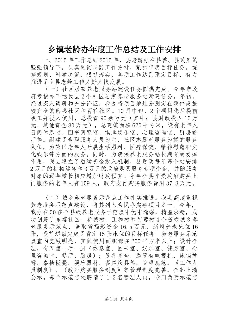 乡镇老龄办年度工作总结及工作安排_第1页