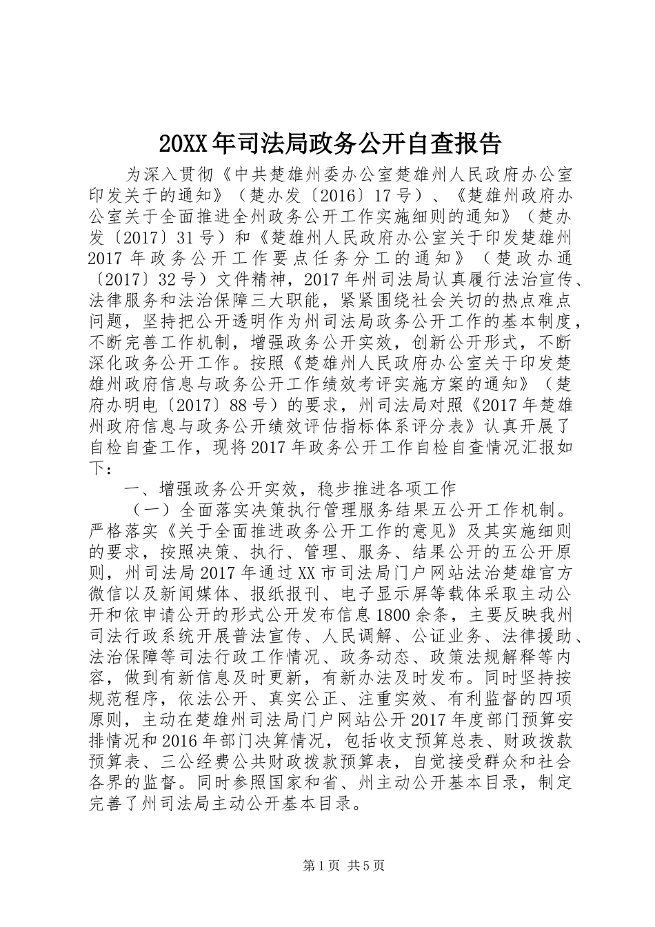 20XX年司法局政务公开自查报告_第1页