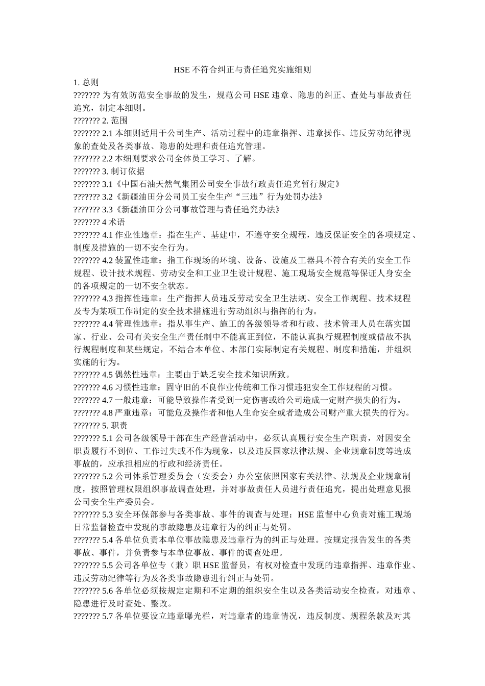 HSE不符合纠正与责任追究实施细则 _第1页