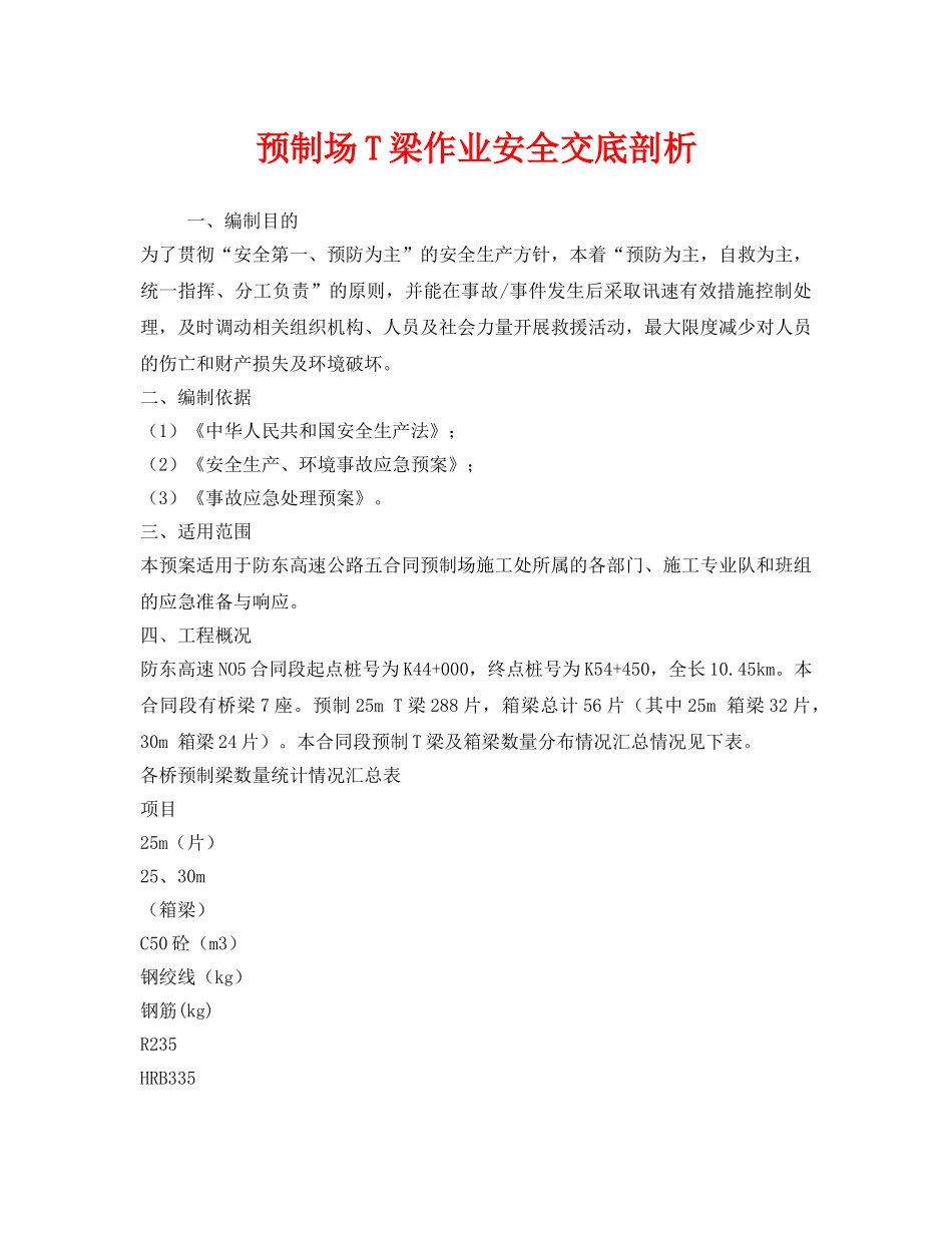 《管理资料-技术交底》之预制场T梁作业安全交底剖析 _第1页