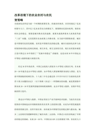 改革语境下的农业农村与农民