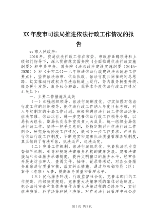 XX年度市司法局推进依法行政工作情况的报告 