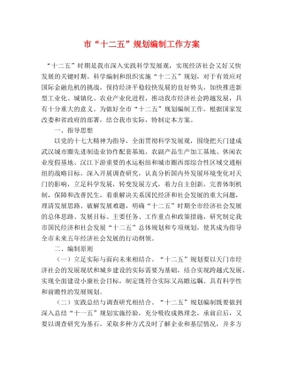 市“十二五”规划编制工作方案 