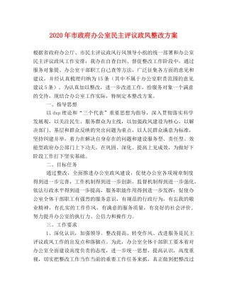 2020年市政府办公室民主评议政风整改方案 