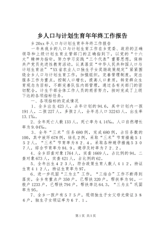 乡人口与计划生育年年终工作报告