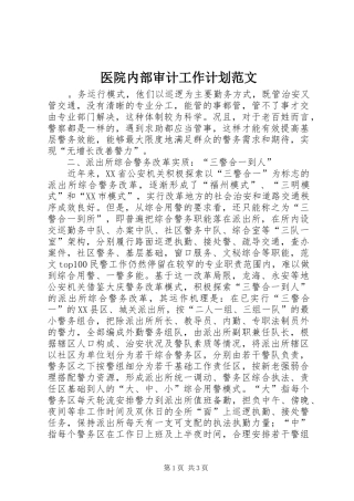 医院内部审计工作计划范文