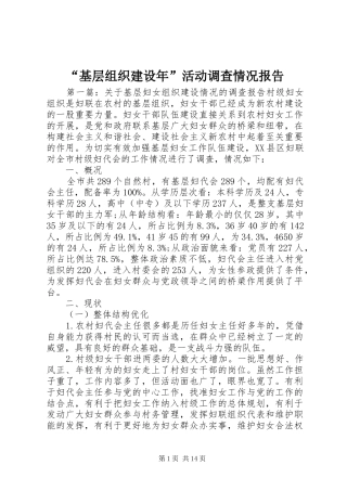 “基层组织建设年”活动调查情况报告 