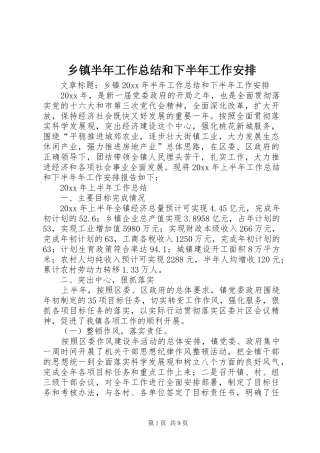 乡镇半年工作总结和下半年工作安排