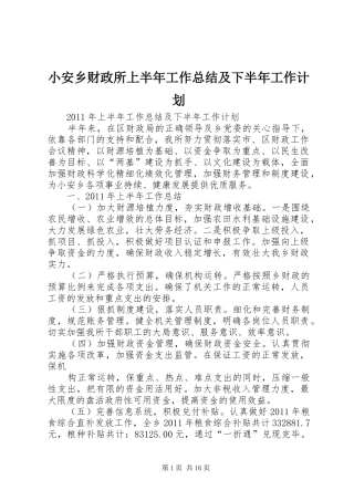 小安乡财政所上半年工作总结及下半年工作计划