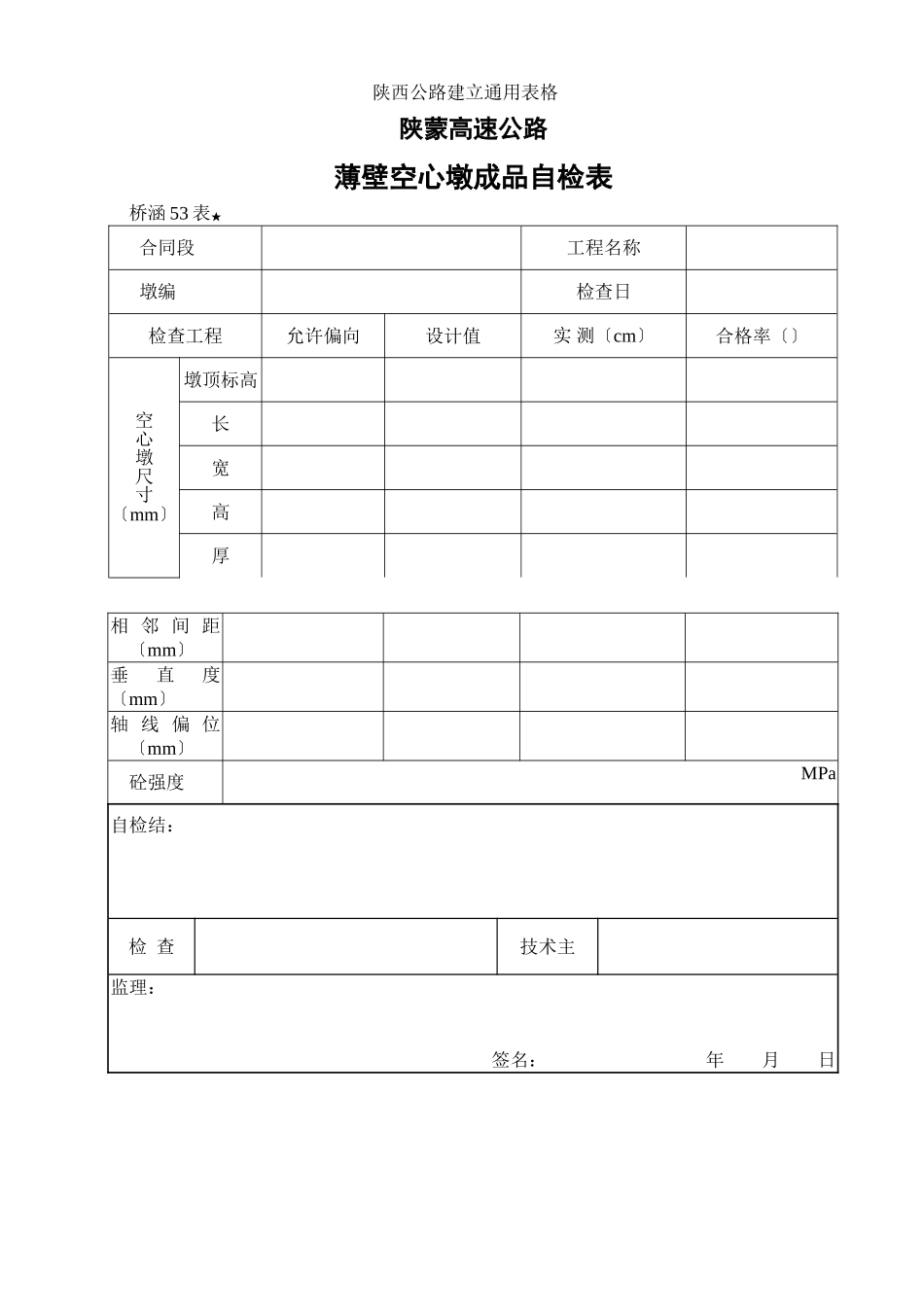 薄壁空心墩成品自检表_第1页