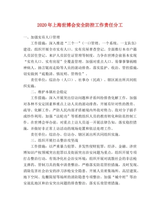 2020年上海世博会安全防控工作责任分工 