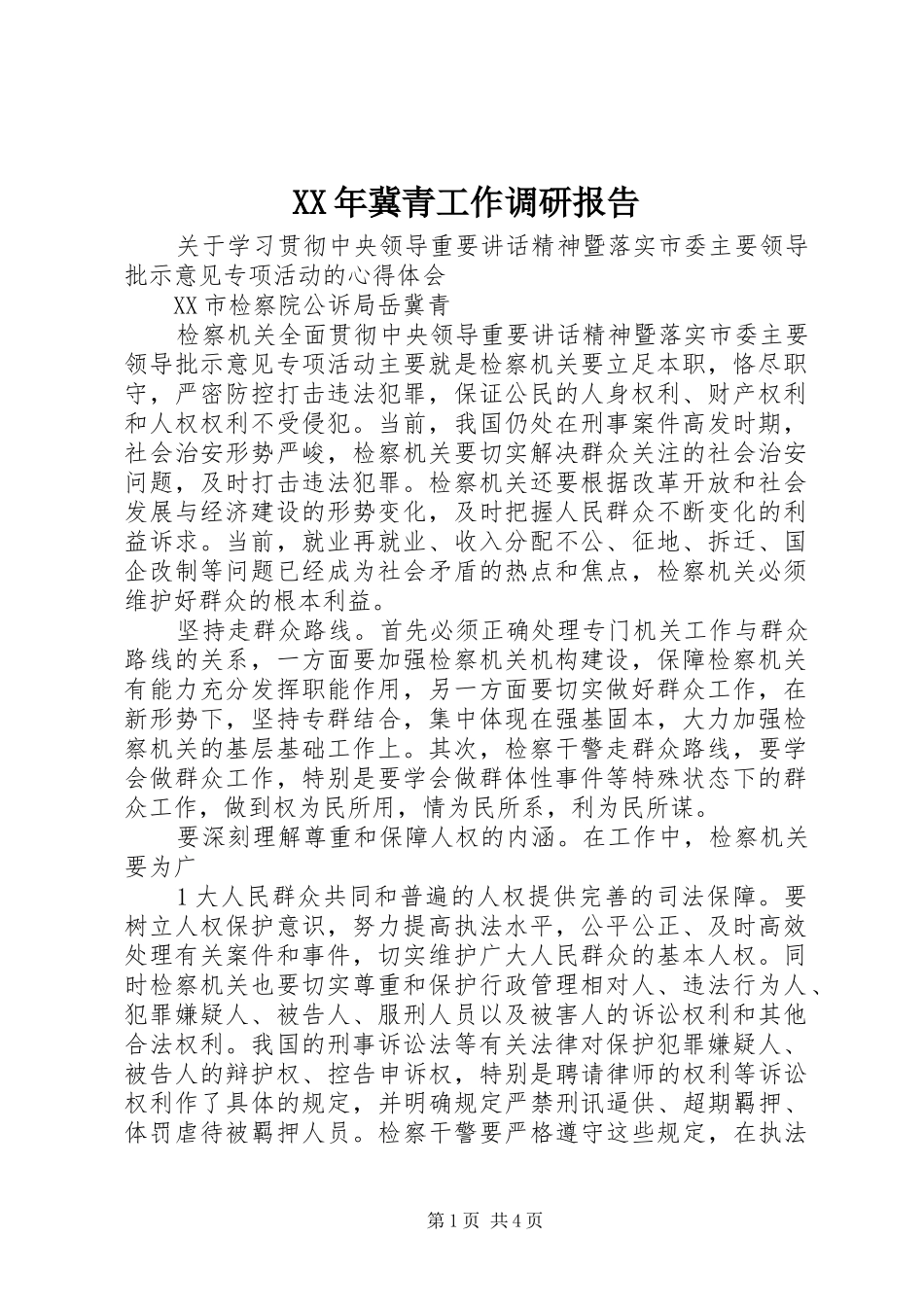 XX年冀青工作调研报告 _第1页