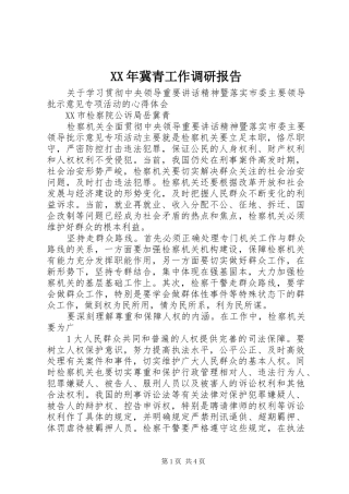 XX年冀青工作调研报告 