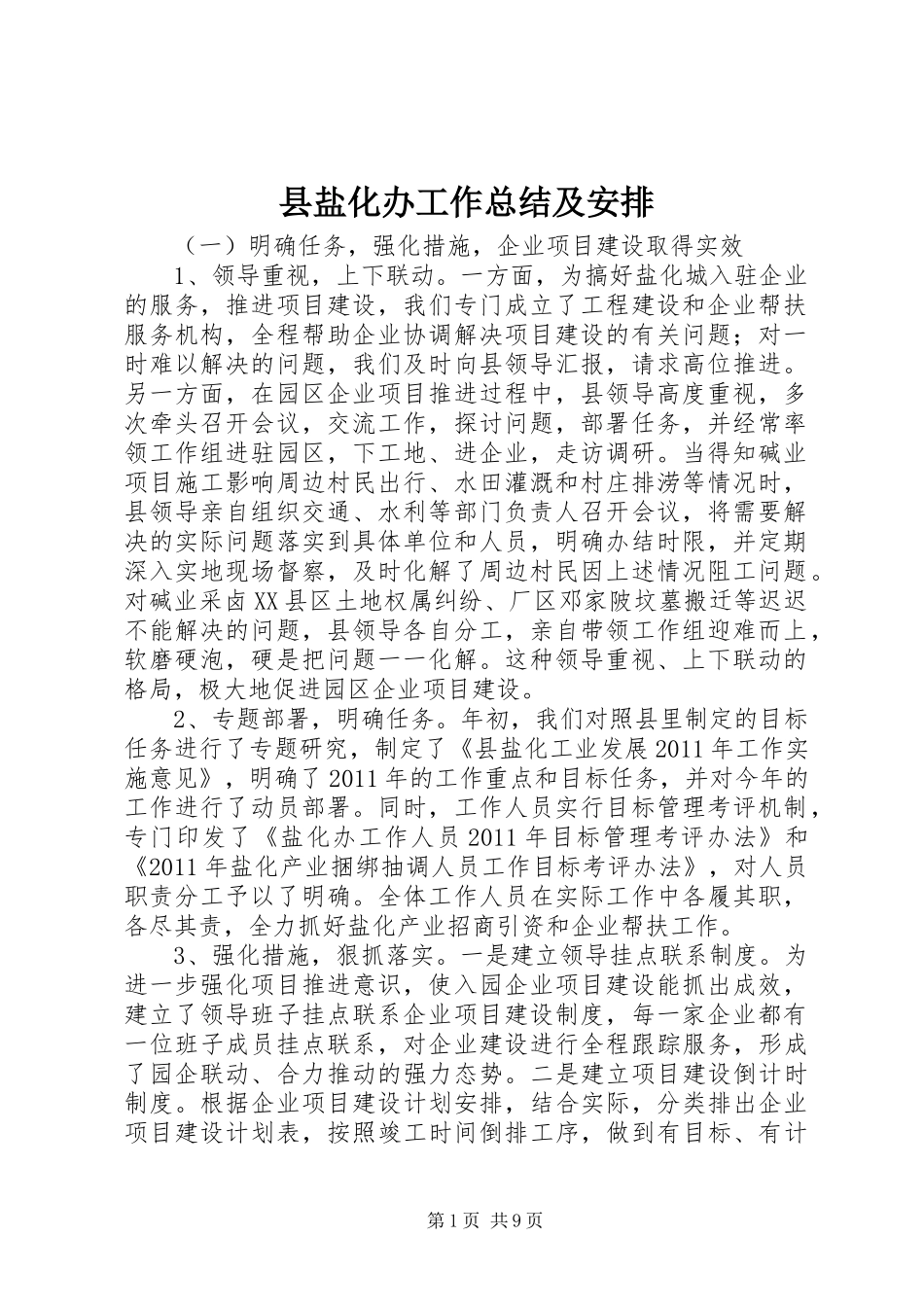 县盐化办工作总结及安排_第1页