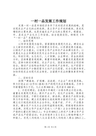 一村一品发展工作规划