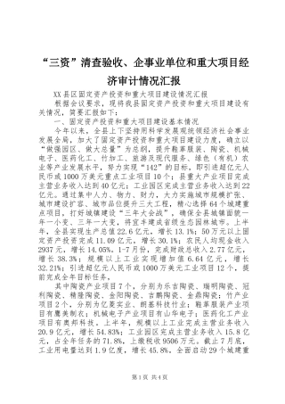 “三资”清查验收、企事业单位和重大项目经济审计情况汇报 