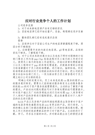 应对行业竞争个人的工作计划