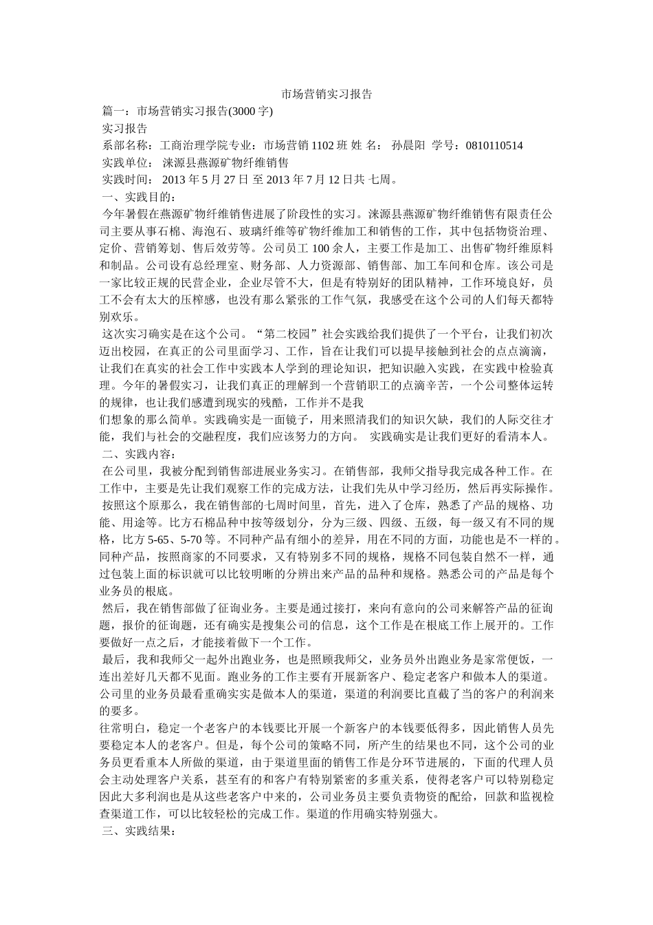 市场营销实习报告参考 _第1页