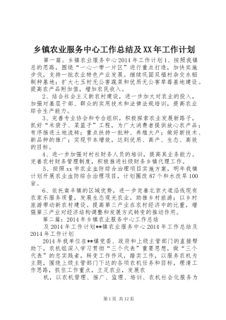 乡镇农业服务中心工作总结及XX年工作计划