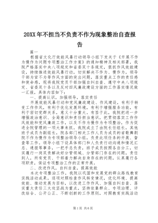 20XX年不担当不负责不作为现象整治自查报告