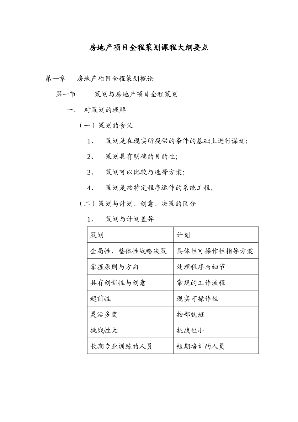 房地产项目全程策划课程大纲要点_第1页