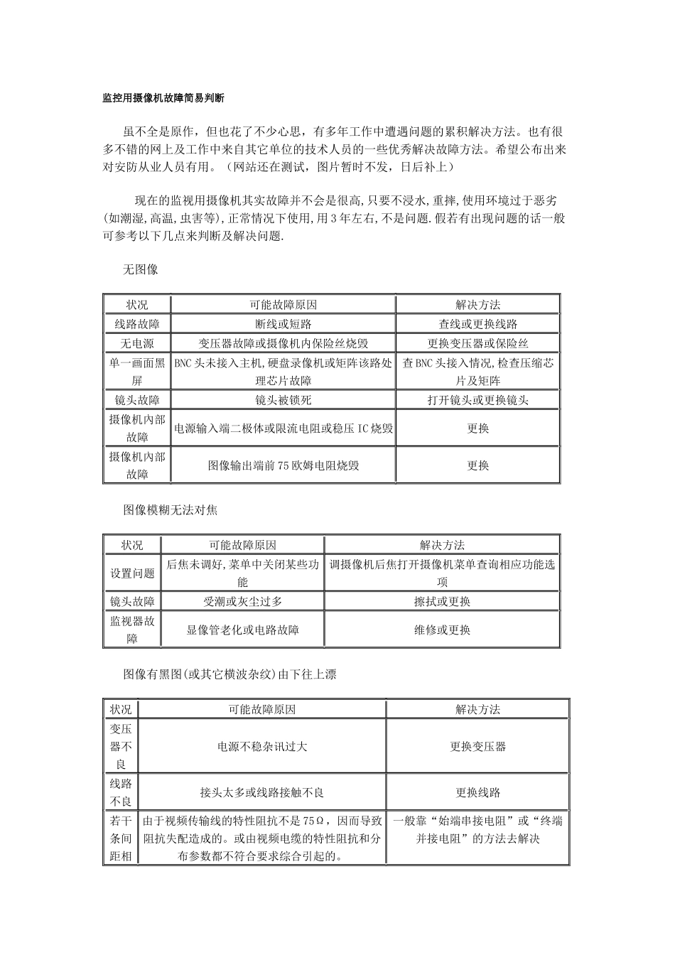 摄像机故障分析-北京富美讯电子技术有限公司首页_第1页