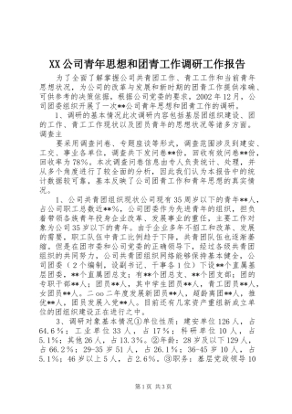 XX公司青年思想和团青工作调研工作报告 