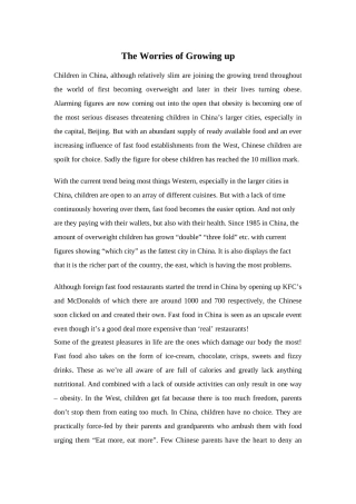 the worries of growing updoc--初中英语 