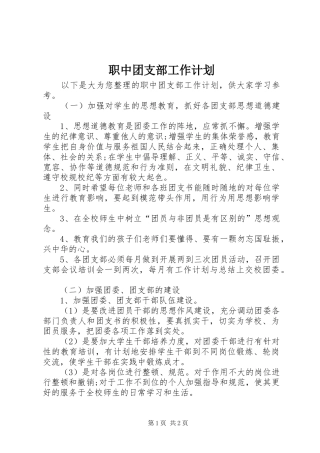 职中团支部工作计划