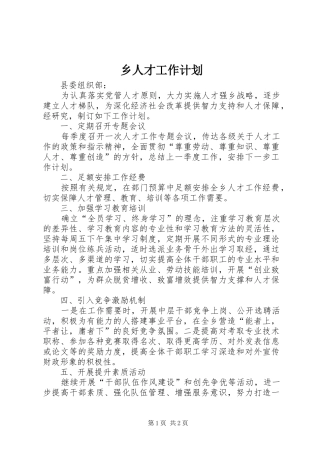 乡人才工作计划