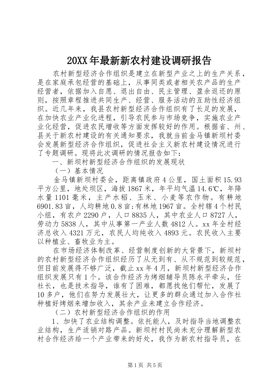 20XX年最新新农村建设调研报告_第1页