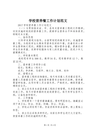 学校营养餐工作计划范文