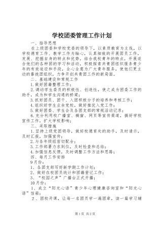 学校团委管理工作计划