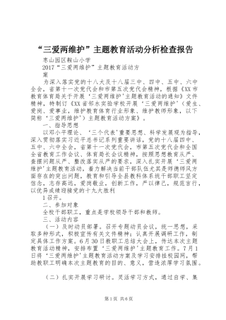 “三爱两维护”主题教育活动分析检查报告 