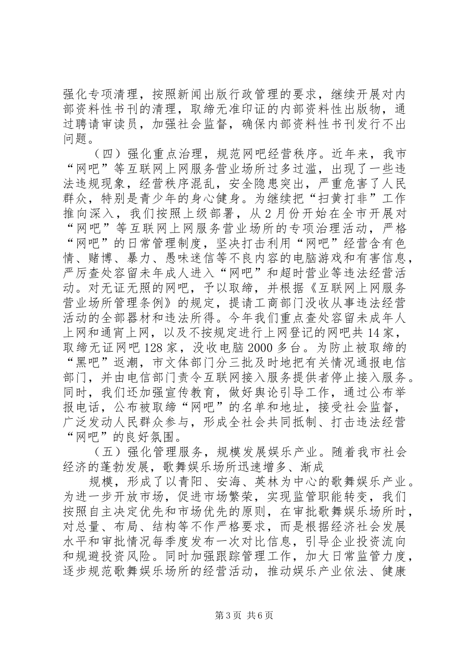 20XX年文化市场管理工作汇报 _第3页