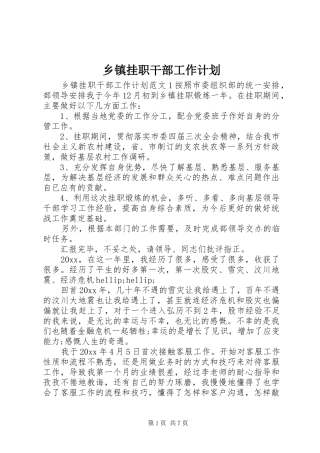 乡镇挂职干部工作计划