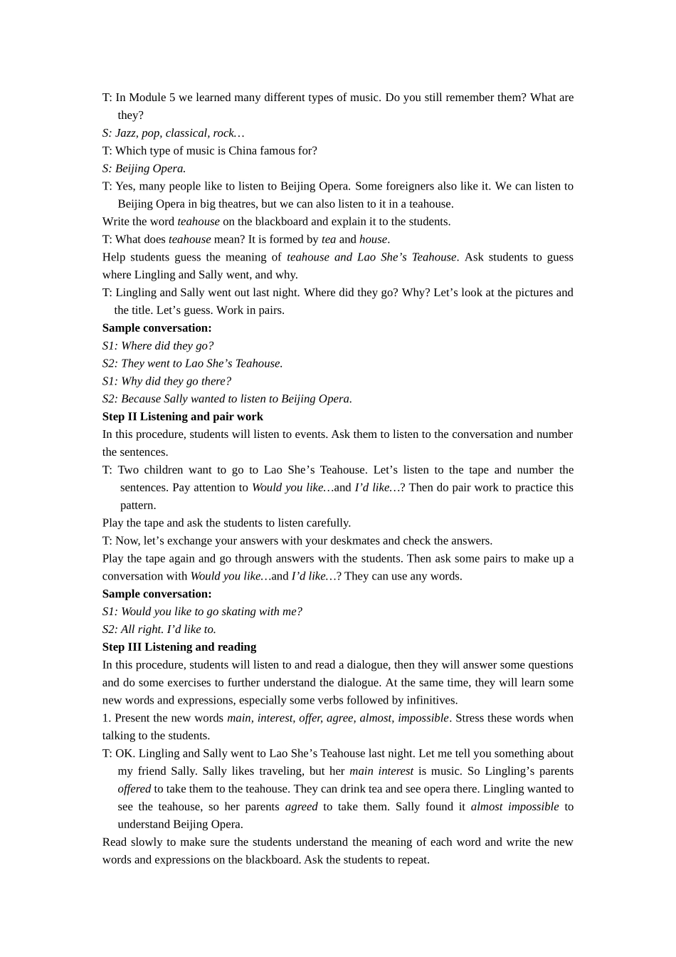 module 10《lao she’s teahouse》全模块教案（外研社八年级上）doc--初中英语 _第3页