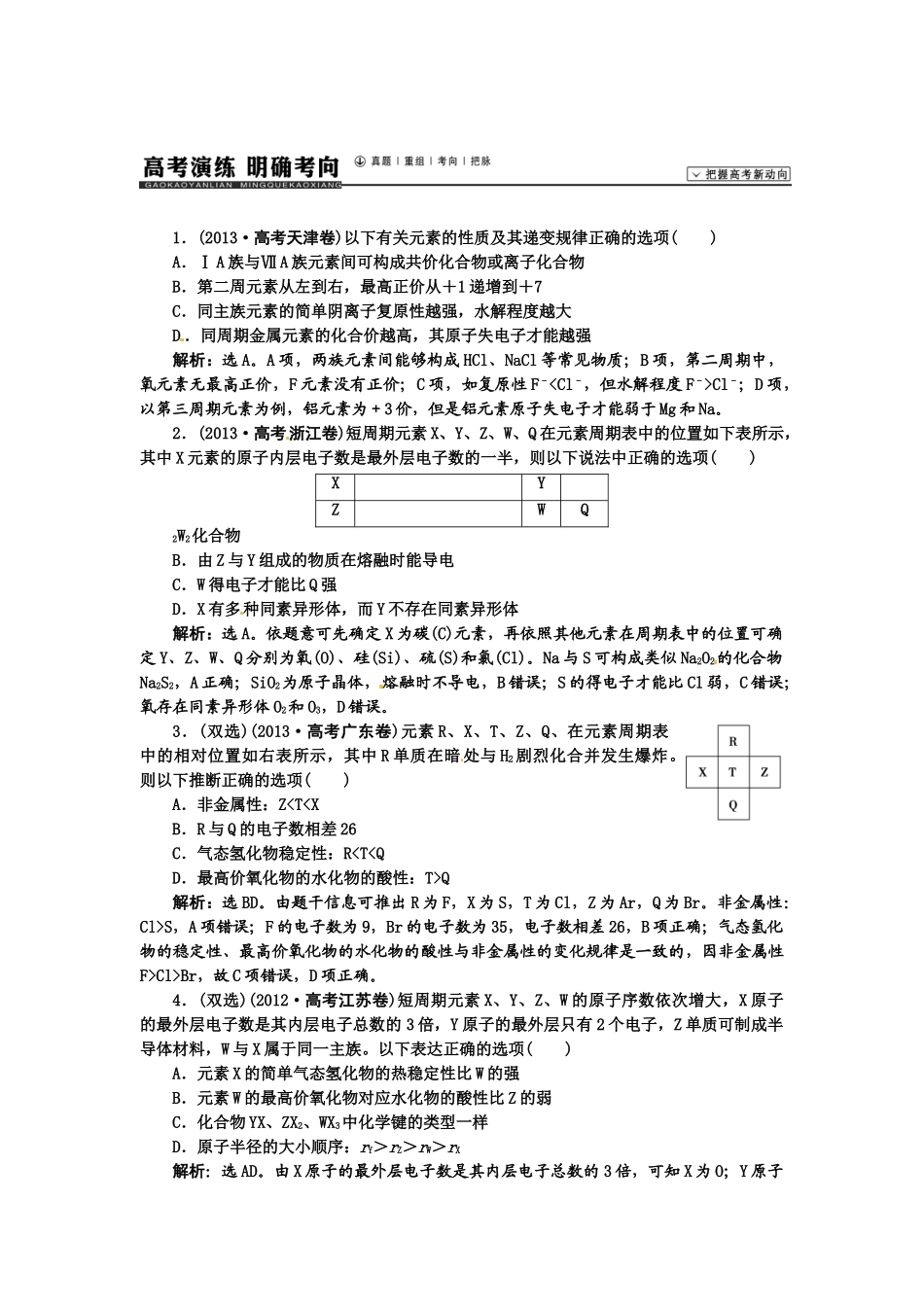 【高考领航】2015届高考化学新一轮总复习  高考演练（真题 重组 考向 把脉）17第五章第二讲 _第1页