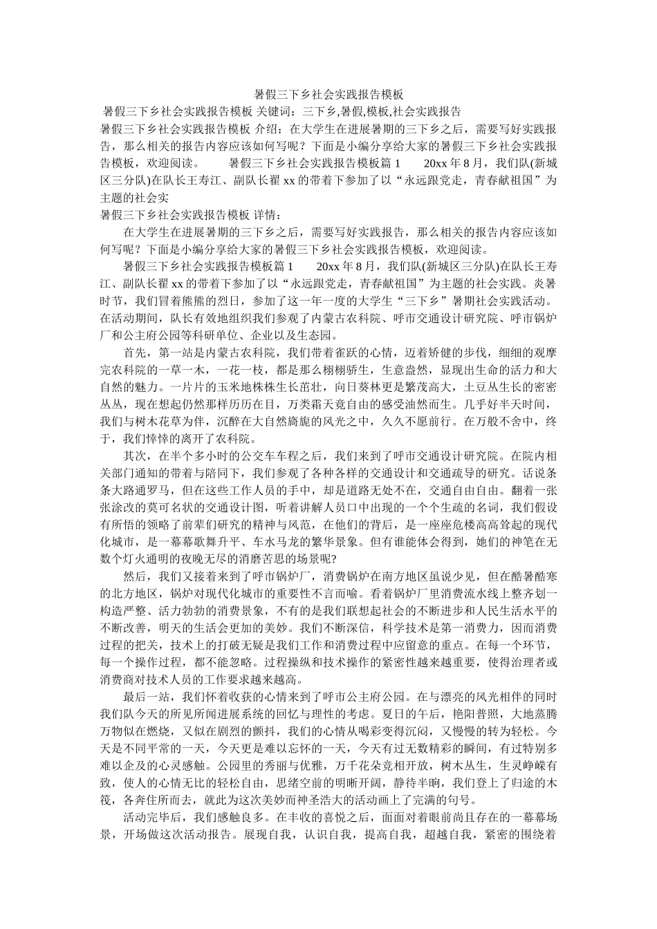 暑假三下乡社会实践报告模板 _第1页