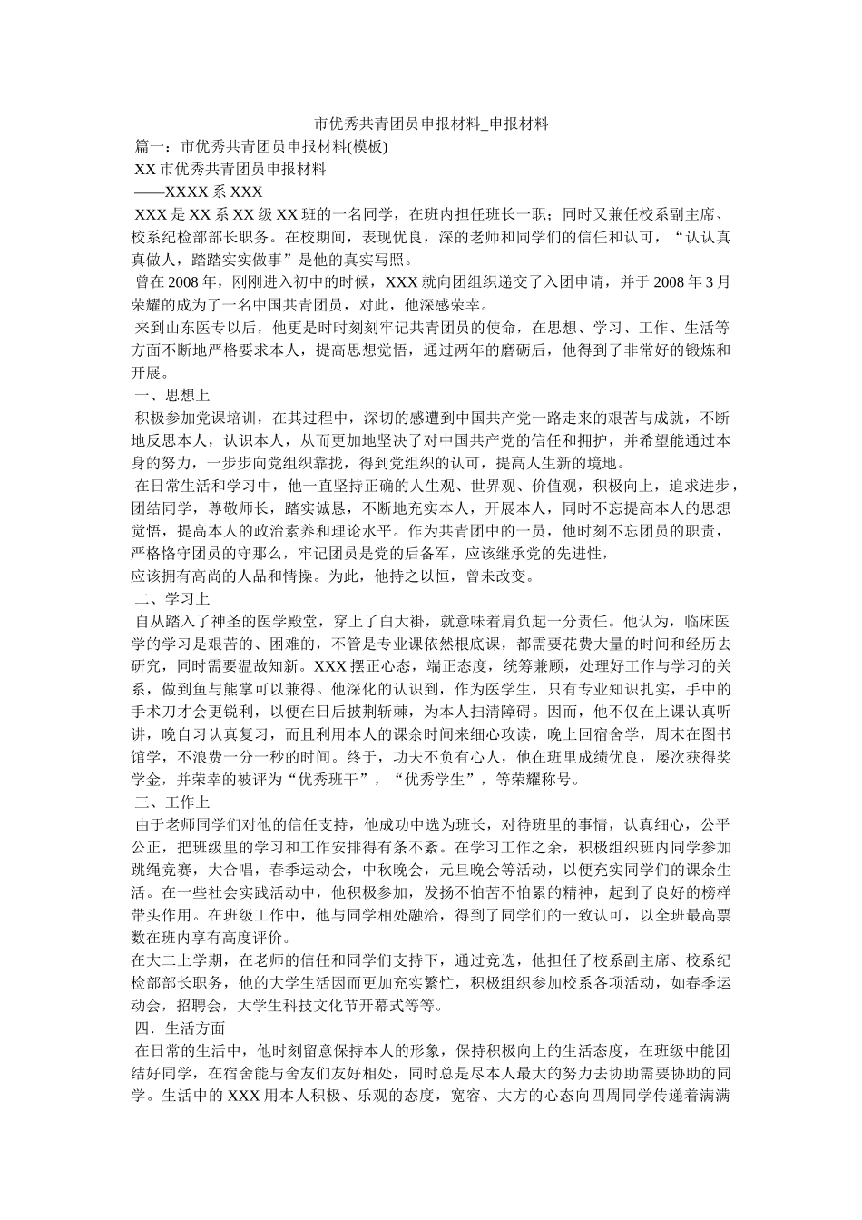 市优秀共青团员申报材料_申报材料精选 _第1页