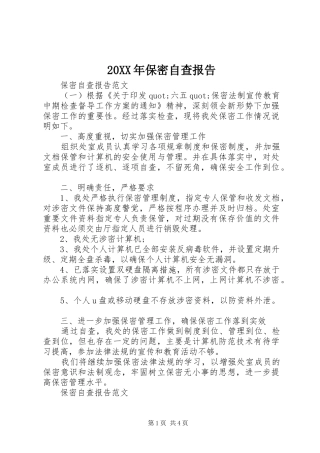 20XX年保密自查报告