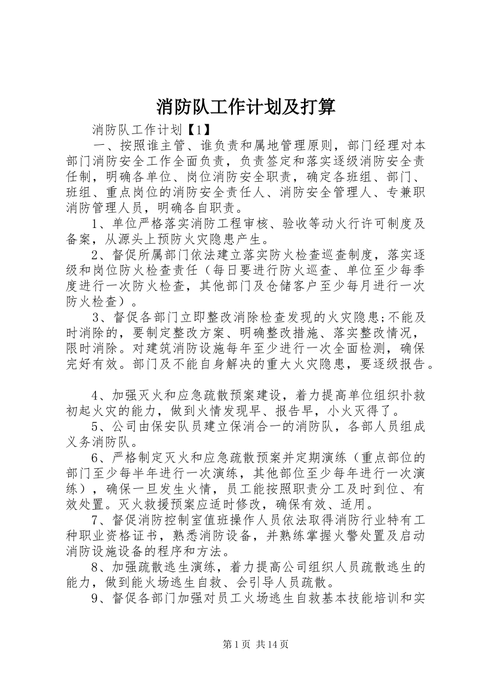 消防队工作计划及打算_第1页