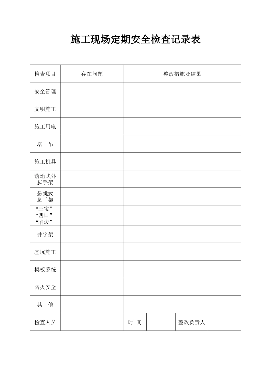 施工现场定期安全检查记录表_第1页