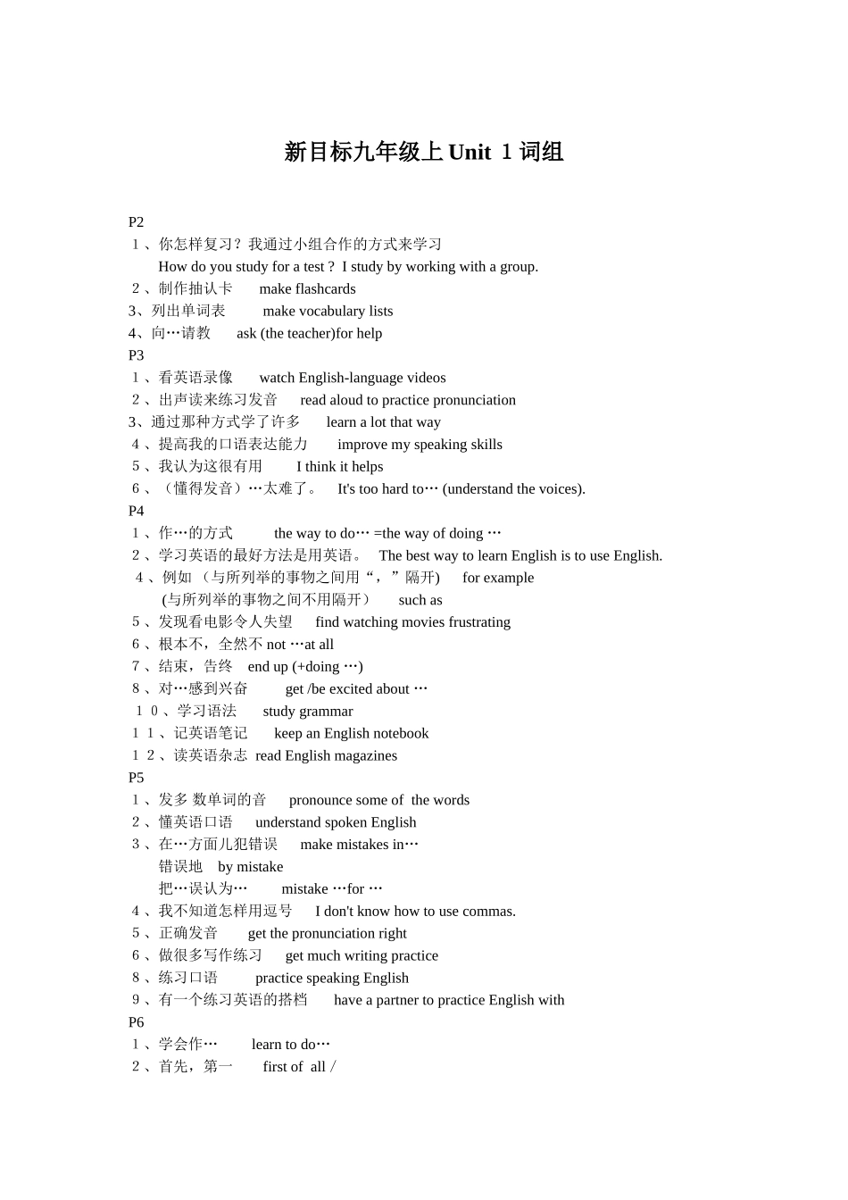 unit 1《how do you study for a test》复习提纲（人教新目标九年级）doc--初中英语 _第1页