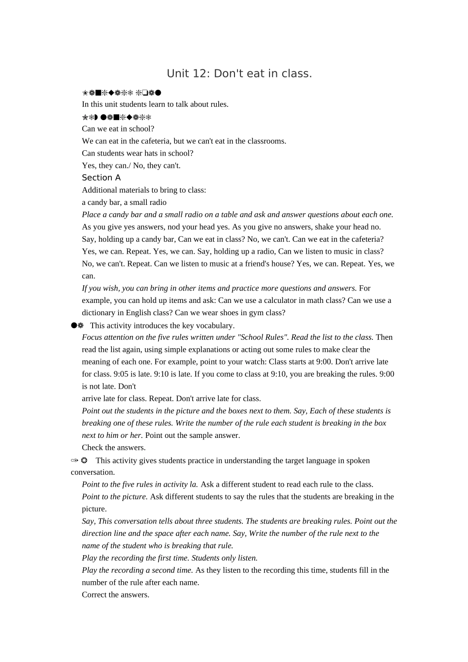 Unit 12《Don’t eat in class》教案、教学设计汇编（人教新目标七年级下）-unit 12 教案_2doc--初中英语 _第1页